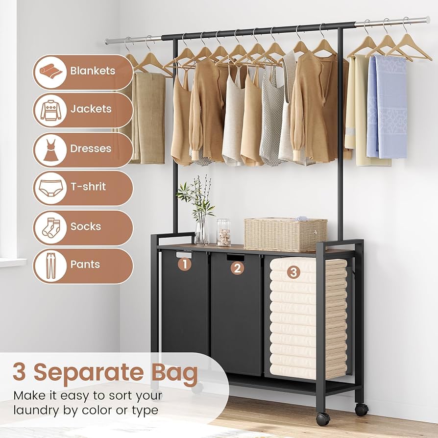 Amazon.com: Laundry Sorter 3 Section With Extendable Hanging